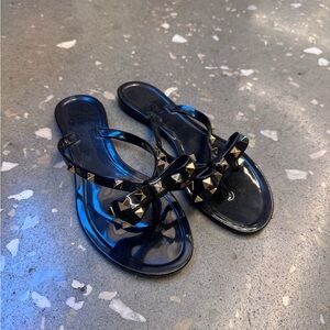 Valentino Black Sandals with Gold Studs
